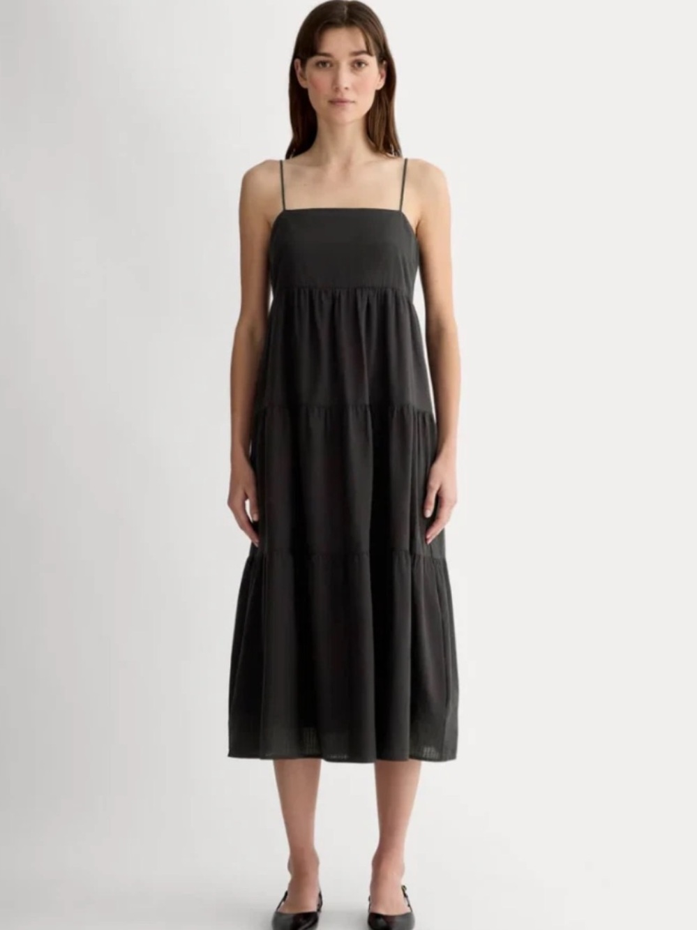 Everlane The Gauze Tiered Midi Slip Dress Organic Cotton Black XS NWT